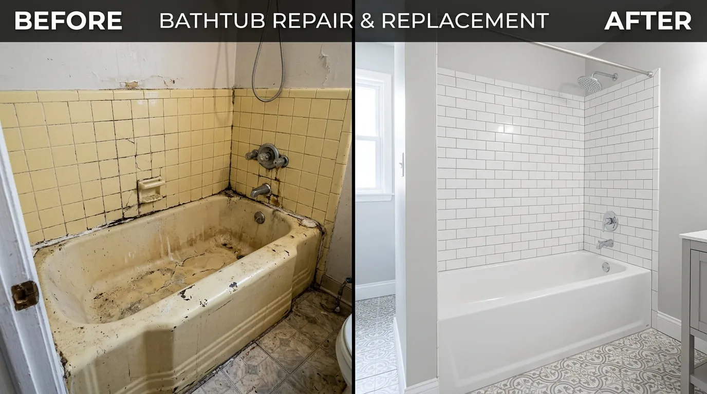 Bathtub Repair and Replacement Before and After - Eiber Lake Plumbing Lakewood CO