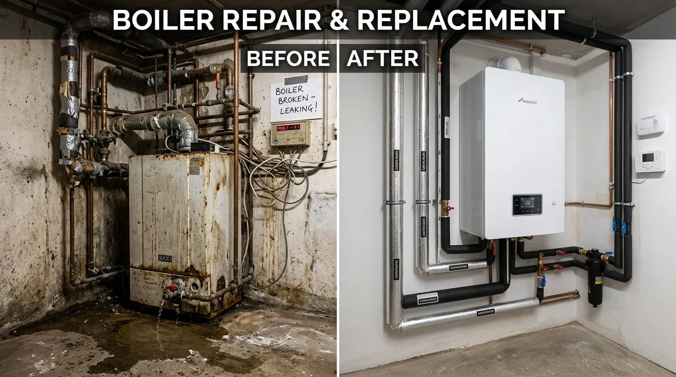 Boiler Repair and Replacement Before and After - Eiber Lake Plumbing Lakewood CO