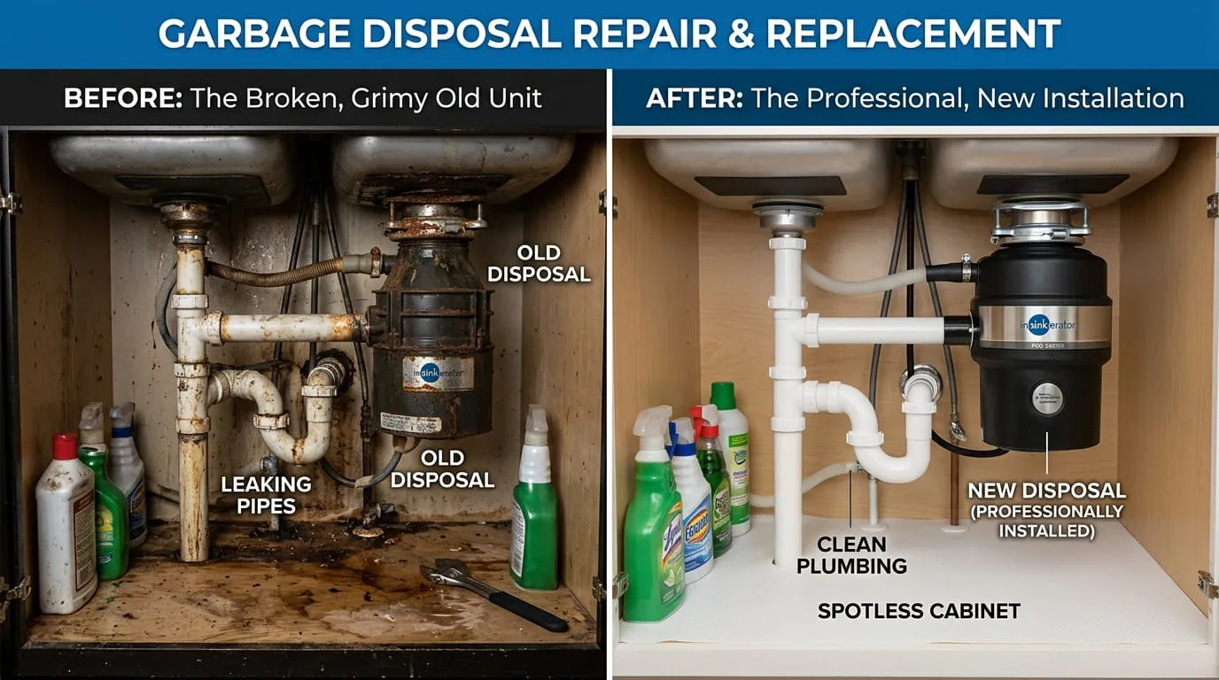 Garbage Disposal Repair & Replacement Before and After — Eiber Lake Plumbing Lakewood CO