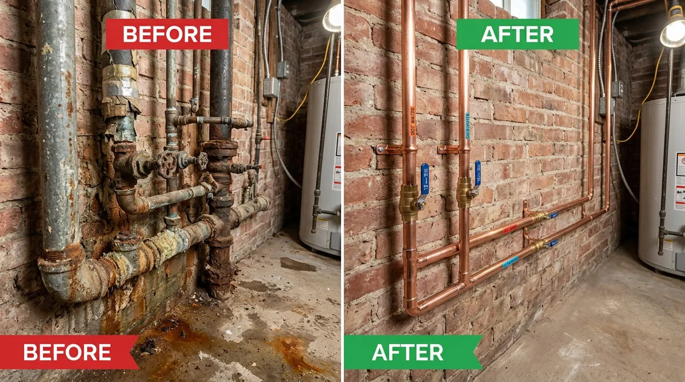 Pipe Repiping Repair & Replacement Before and After — Eiber Lake Plumbers Lakewood CO