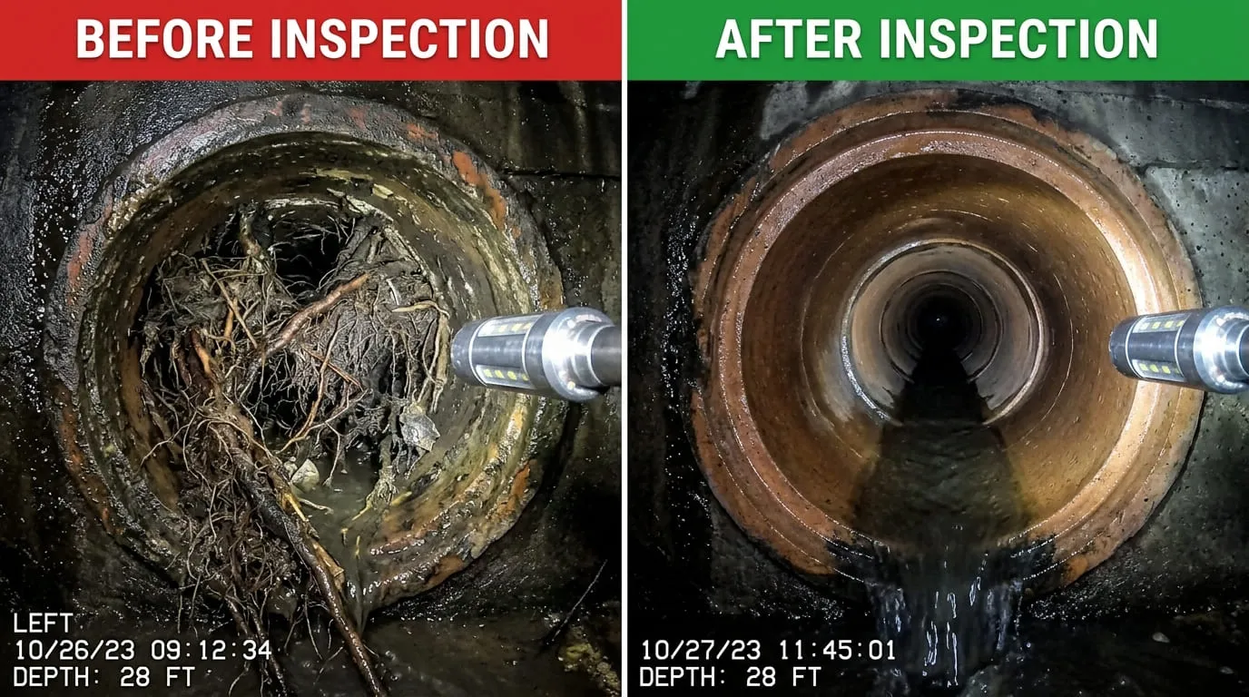 Sewer Camera Inspection Before and After - Eiber Lake Plumbers Lakewood CO