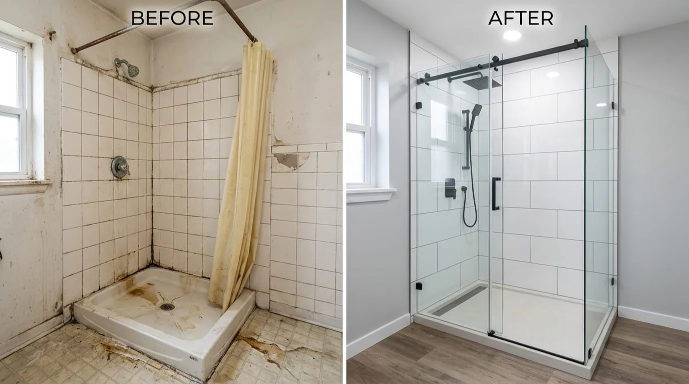 Shower Repair Replacement Before After Lakewood