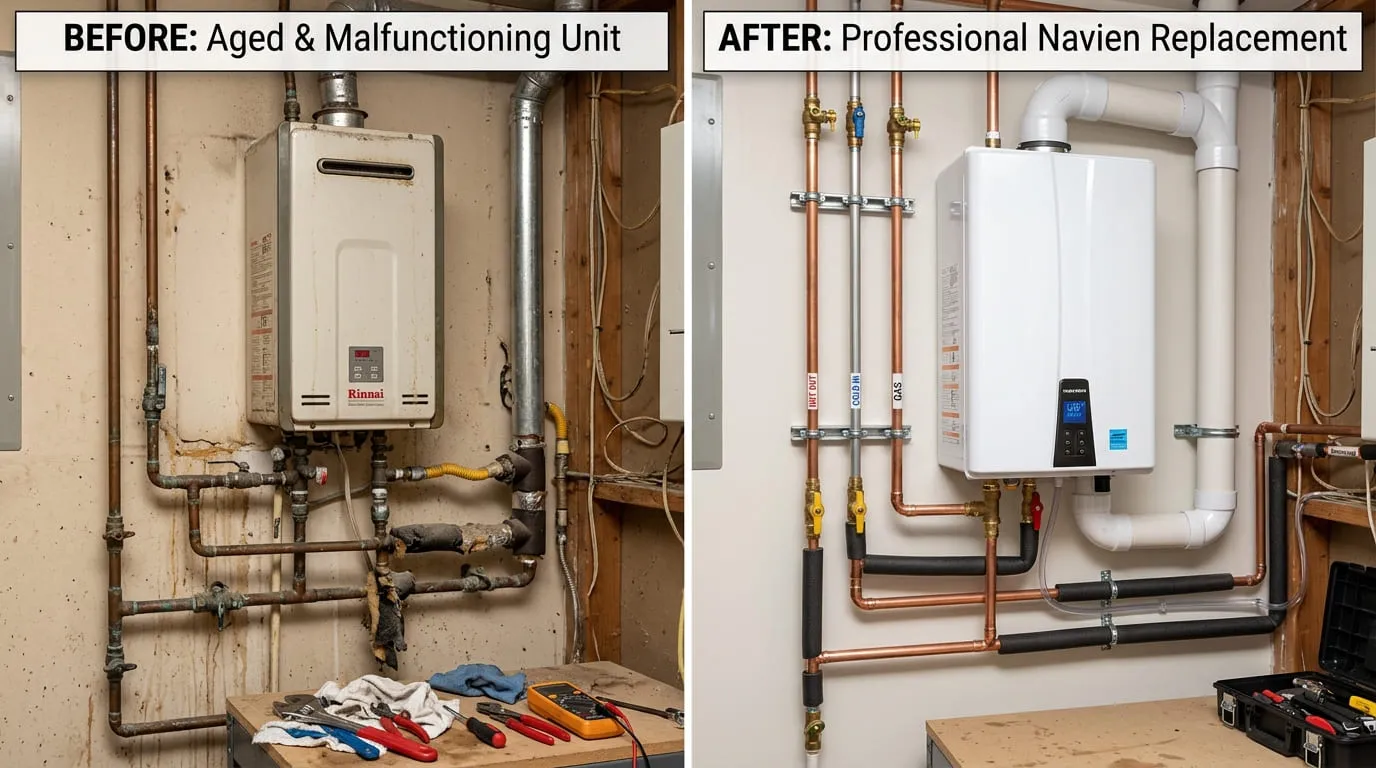 Tankless Water Heater Replacement Before & After - Eiber Lake Plumbers Lakewood CO