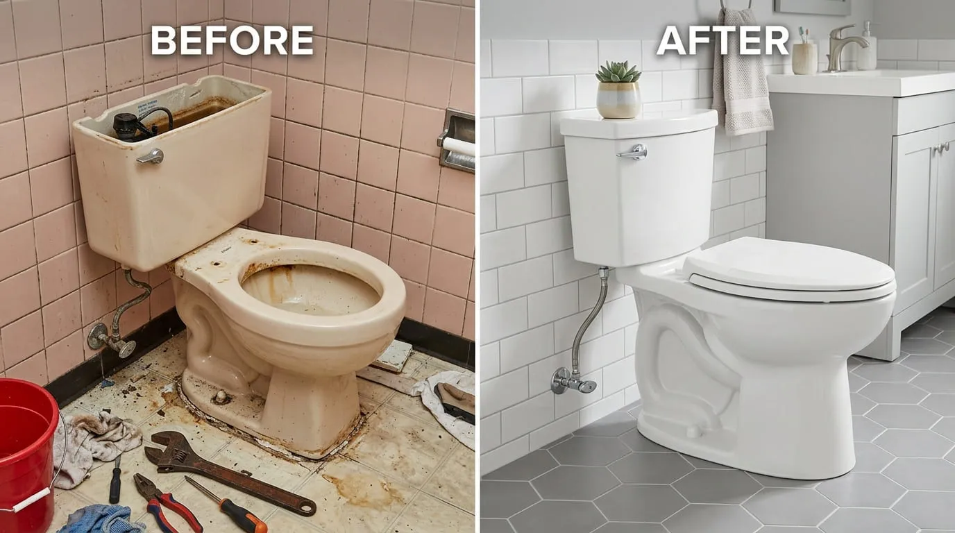 Toilet Repair and Replacement Before and After - Eiber Lake Plumbing Lakewood CO