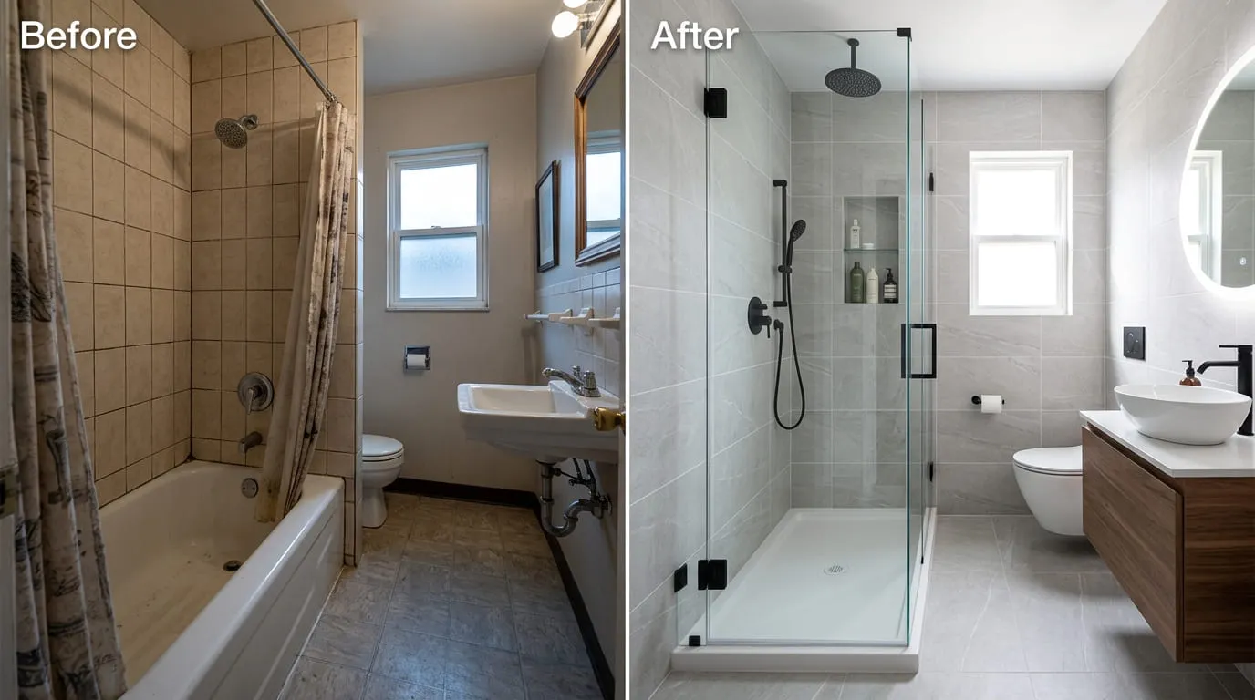 Tub-to-Shower Conversion Before and After — Eiber Lake Plumbers Lakewood CO