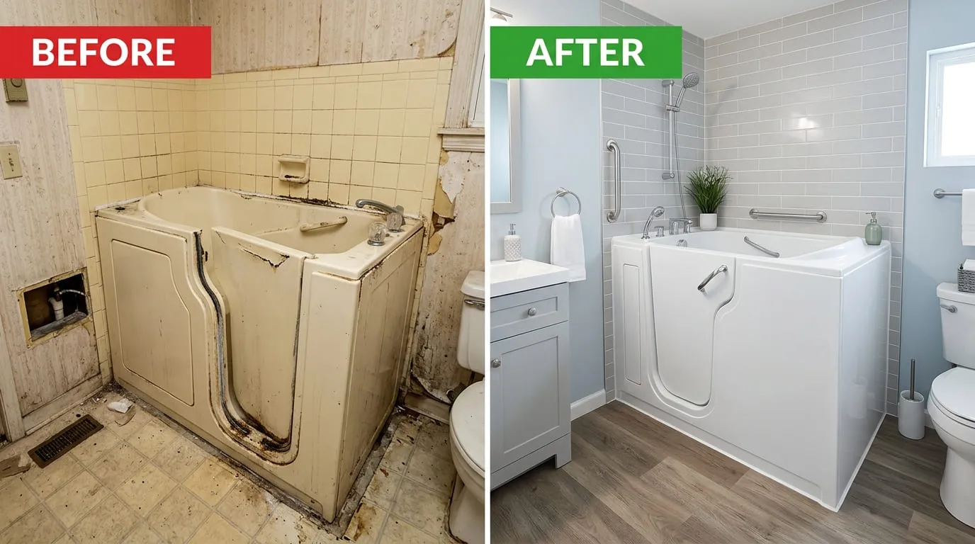 Walk-In Tub Replacement Before & After - Eiber Lake Plumbers Lakewood CO