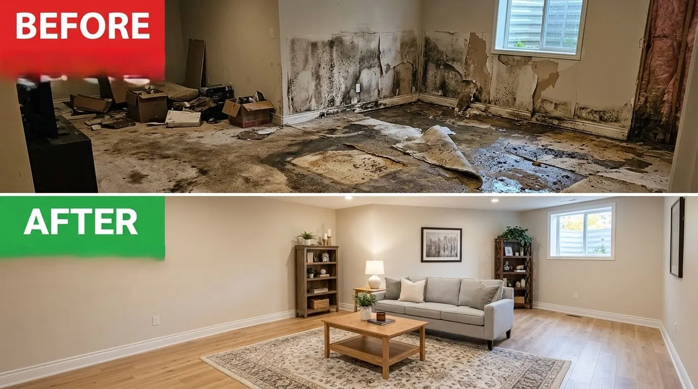Water Damage Restoration Before and After - Eiber Lake Plumbers Lakewood CO